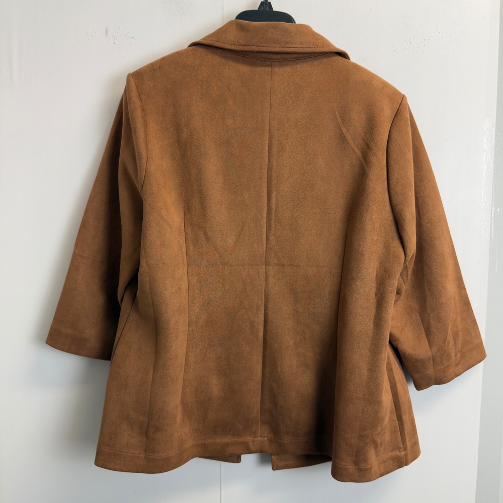NYCC New York Clothing Co Faux Suede Open Front Jacket Camel Brown Womens 1X - Picture 7 of 7